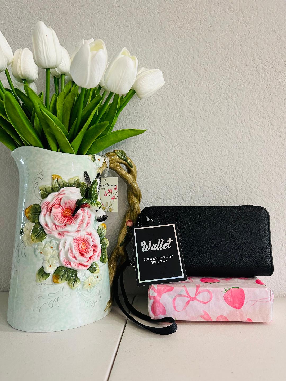 Black Wristlet wallet with double zipper pockets