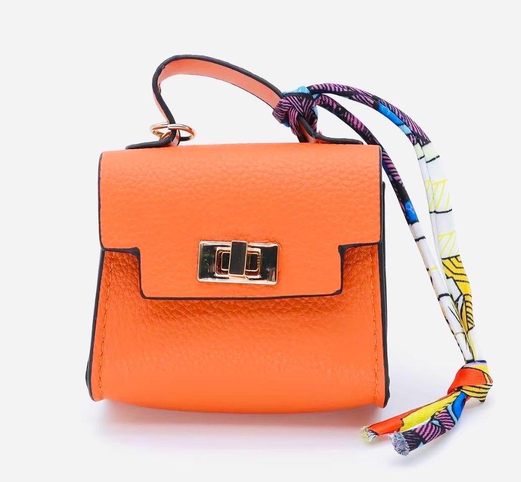 Orange mini square purse charm keychain