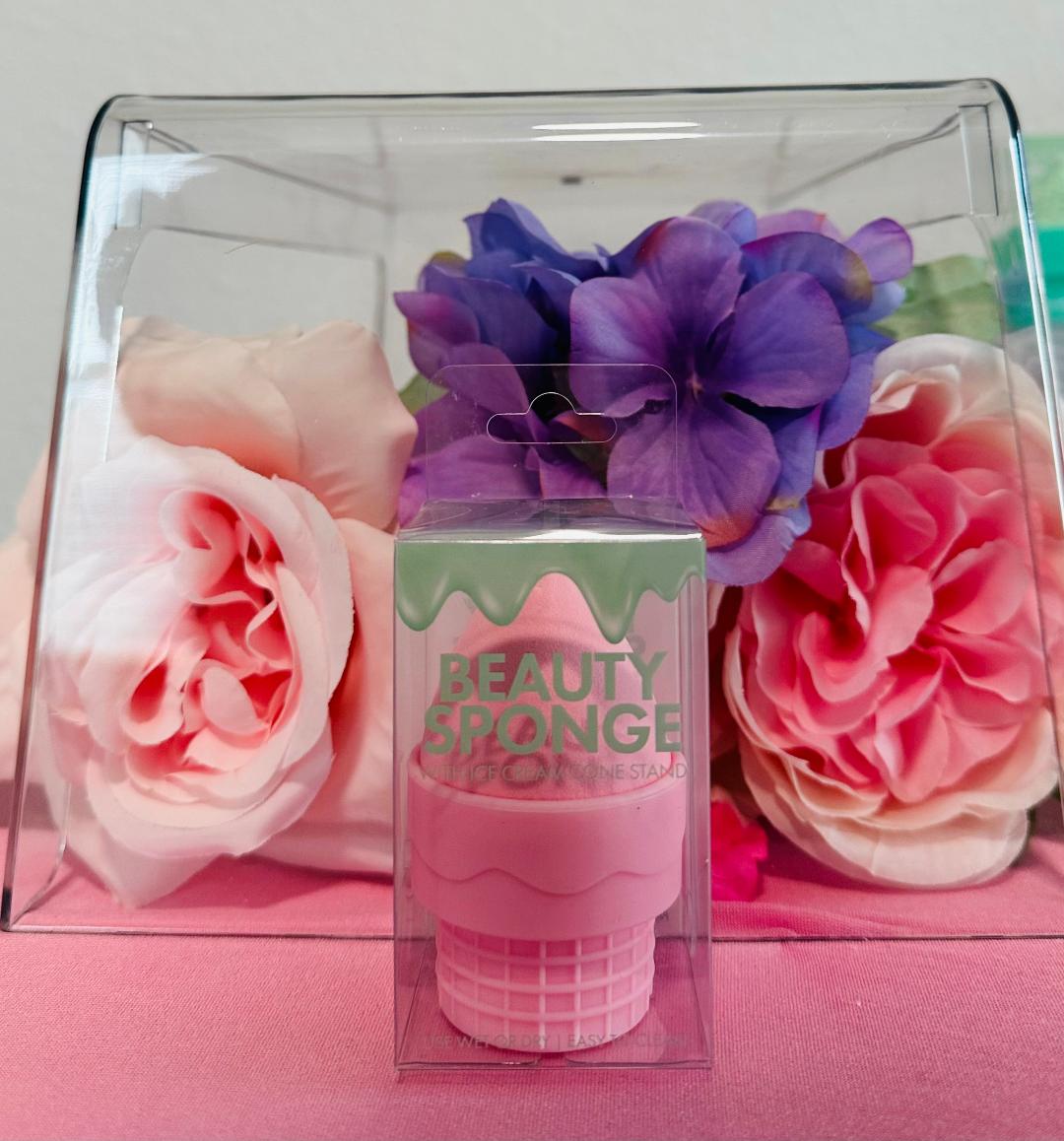 Beauty Sponge with Ice Cream Cone Stand- Baby Pink