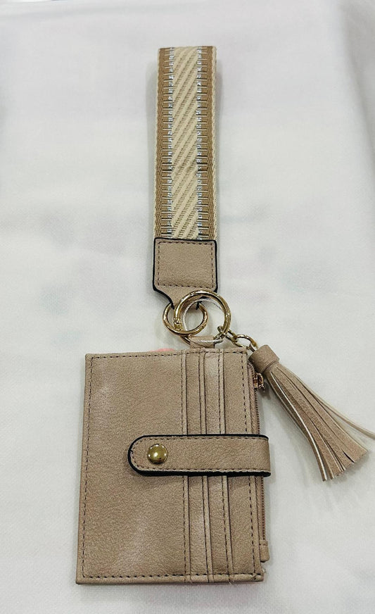 Beige Wristlet wallet with design