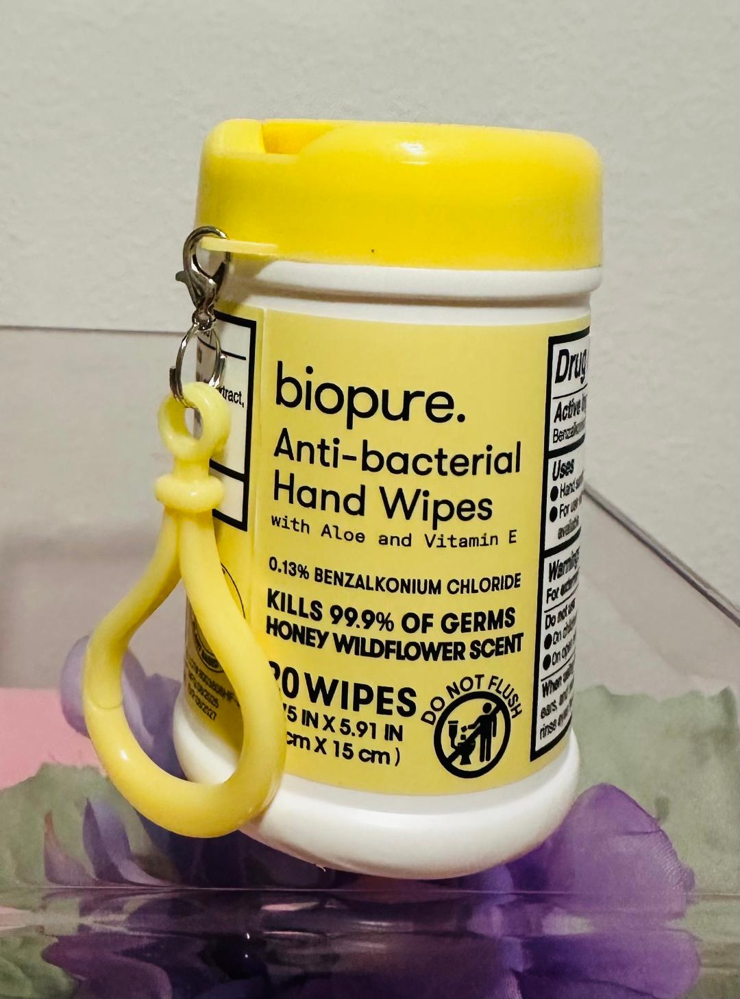 Biopure mini Keychain Anti-Bacterial Wipes/ Honey wildflower