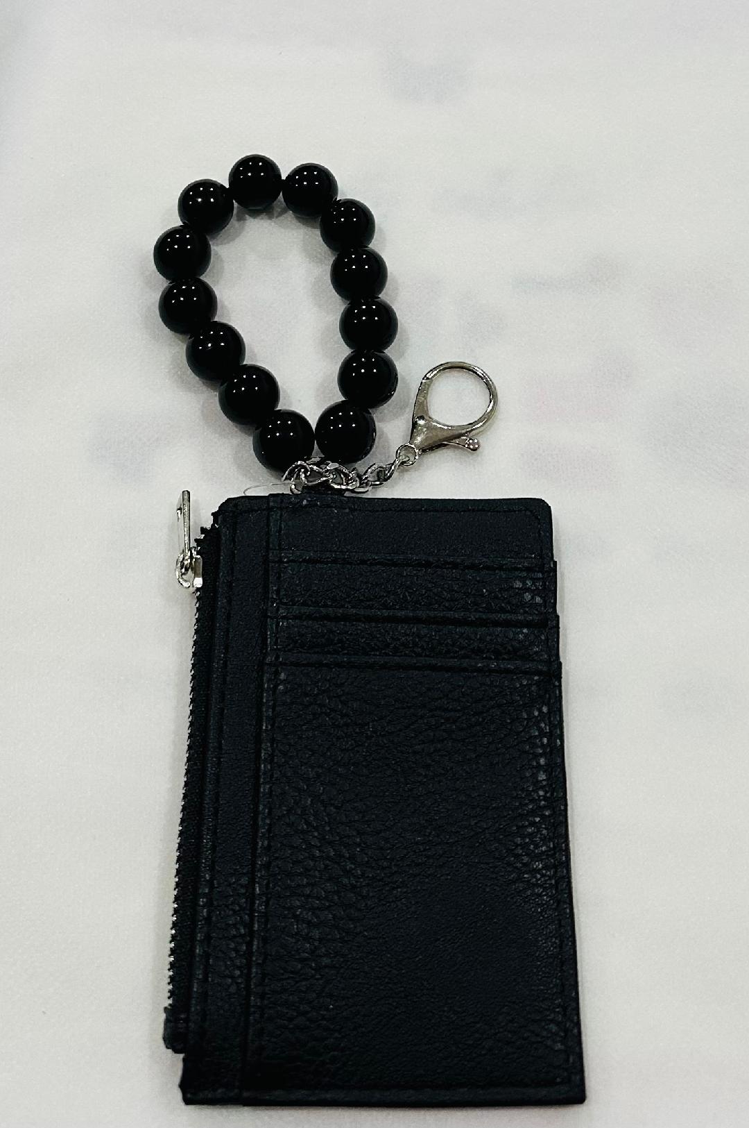 Black beaded bracelet wallet