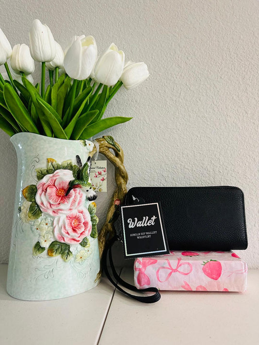 Black Wristlet wallet with double zipper pockets