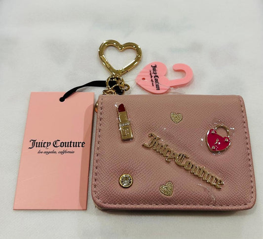 Juicy Couture pink card holder wristlet wallet with charms