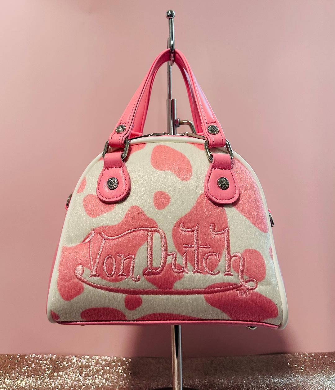 Von Dutch Pink and White Cow Print Mini handbag/crossbody