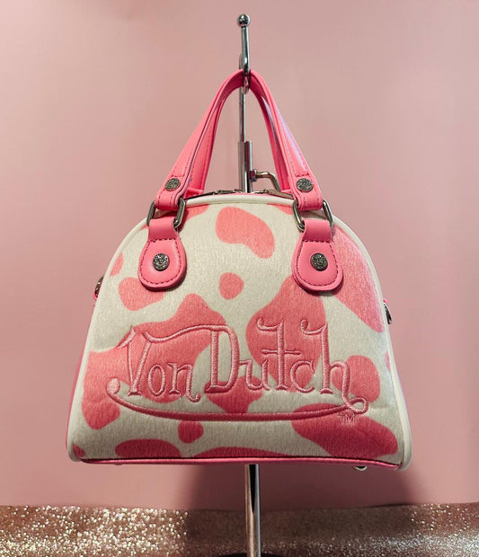 Von Dutch Pink and White Cow Print Mini handbag/crossbody