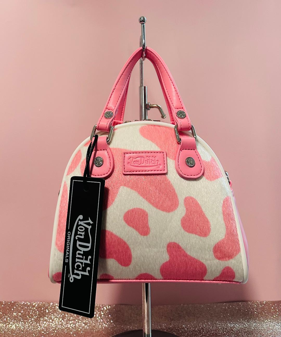 Von Dutch Pink and White Cow Print Mini handbag/crossbody