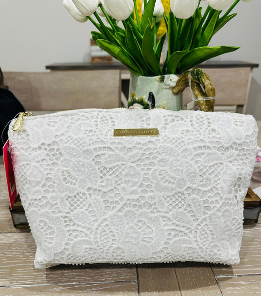Vince Camuto White lace makeup bag