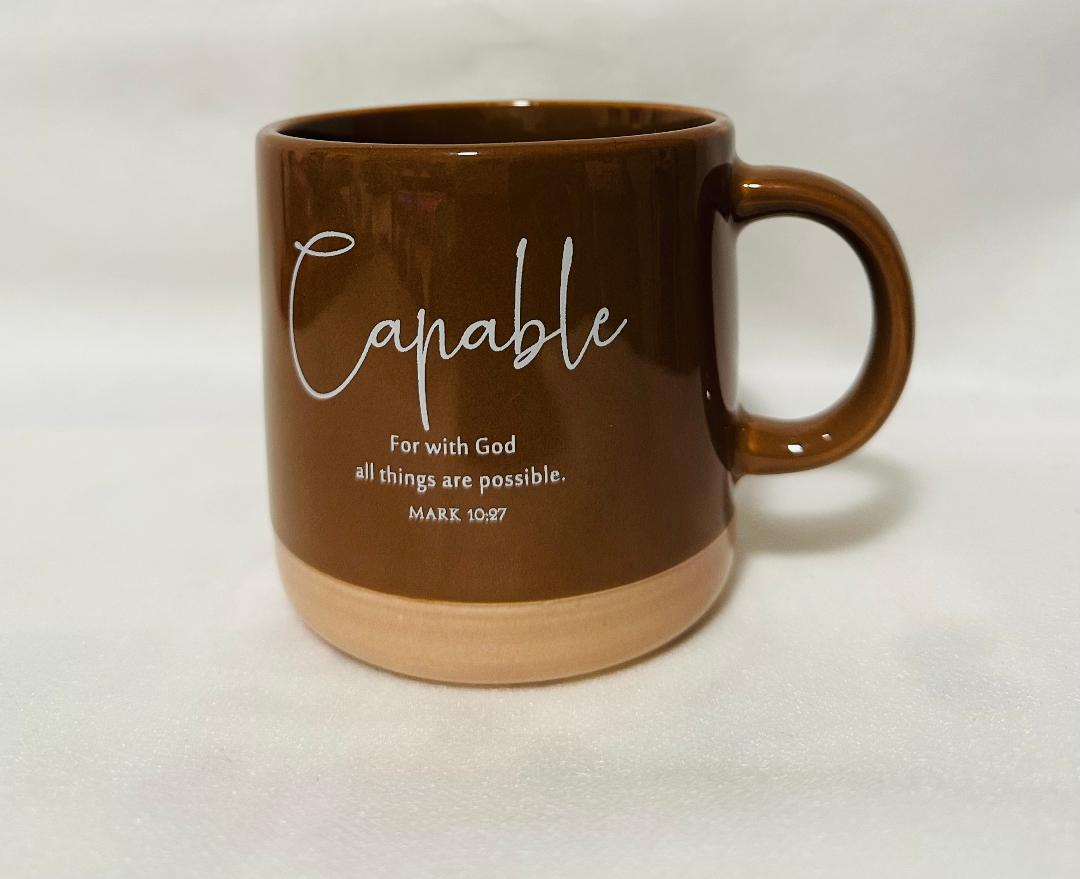 Inspirational mug with scripture (brown) CAPABLE